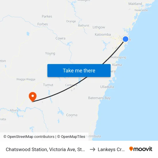 Chatswood Station, Victoria Ave, Stand E to Lankeys Creek map