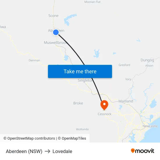 Aberdeen (NSW) to Lovedale map
