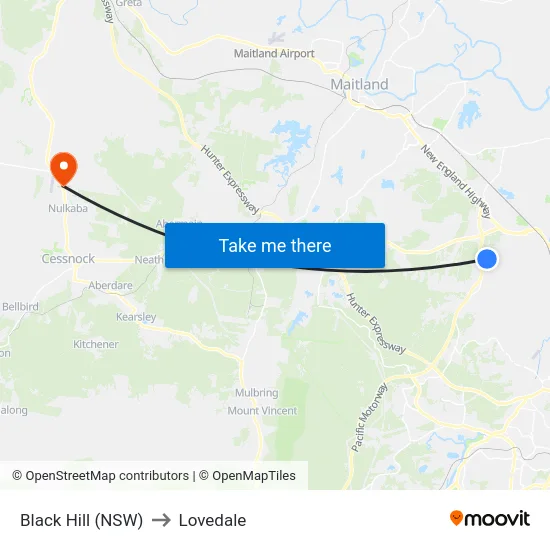 Black Hill (NSW) to Lovedale map