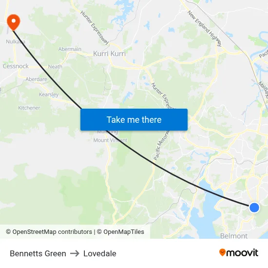 Bennetts Green to Lovedale map
