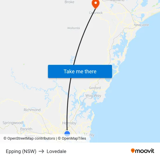 Epping (NSW) to Lovedale map