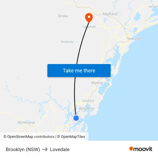 Brooklyn (NSW) to Lovedale map