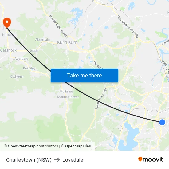 Charlestown (NSW) to Lovedale map