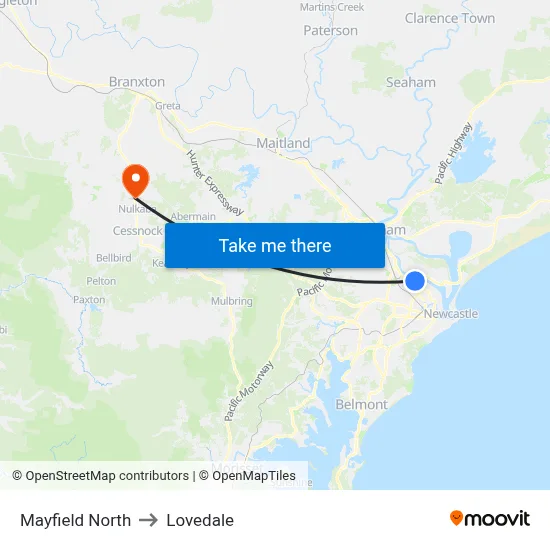 Mayfield North to Lovedale map