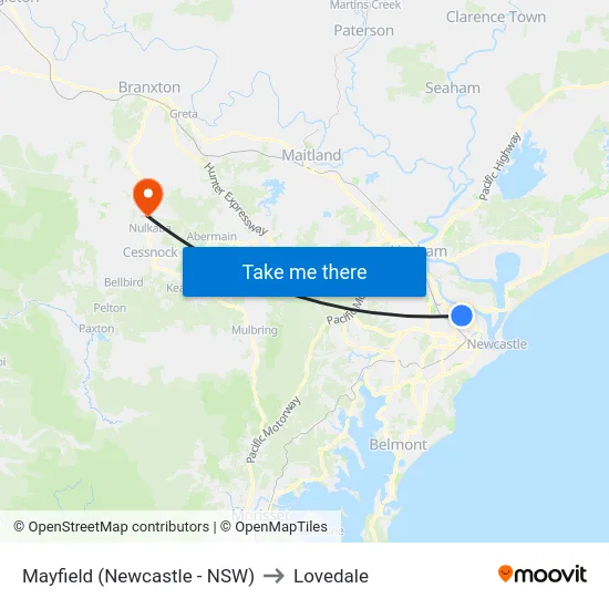 Mayfield (Newcastle - NSW) to Lovedale map