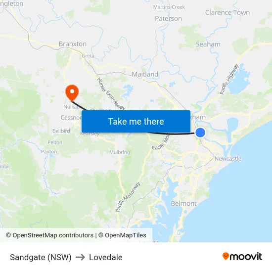 Sandgate (NSW) to Lovedale map