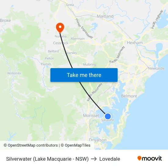 Silverwater (Lake Macquarie - NSW) to Lovedale map