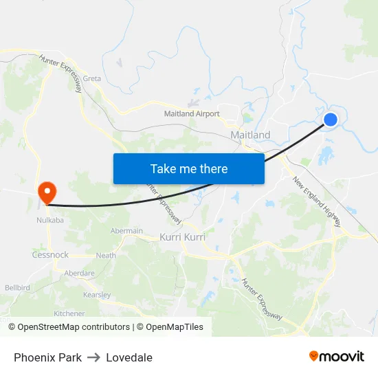 Phoenix Park to Lovedale map