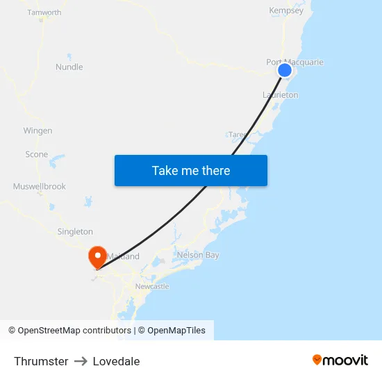 Thrumster to Lovedale map
