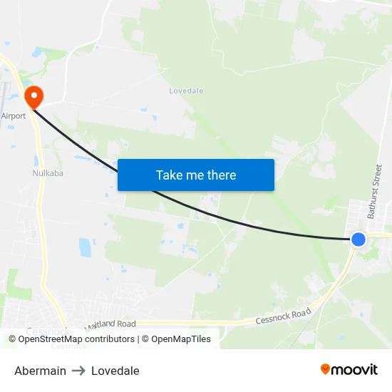 Abermain to Lovedale map