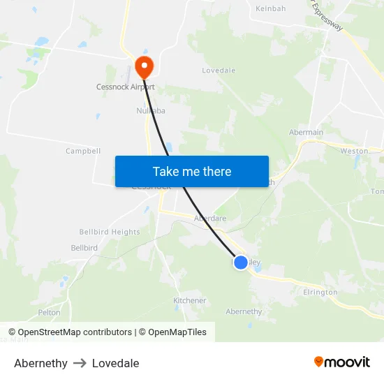 Abernethy to Lovedale map