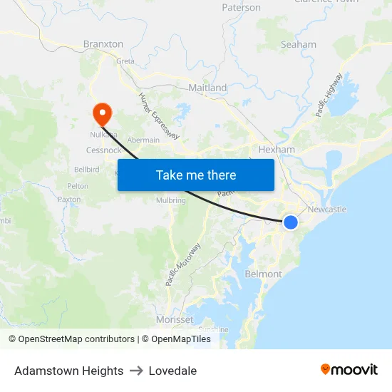Adamstown Heights to Lovedale map