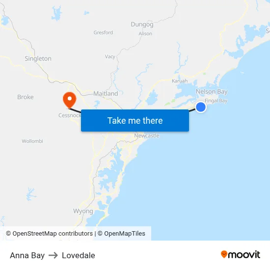 Anna Bay to Lovedale map