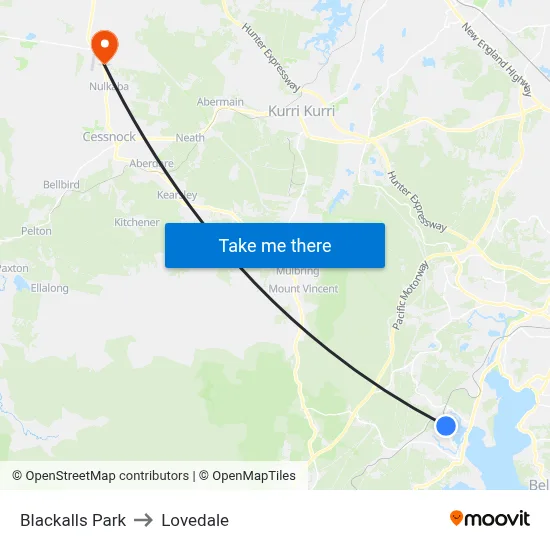 Blackalls Park to Lovedale map
