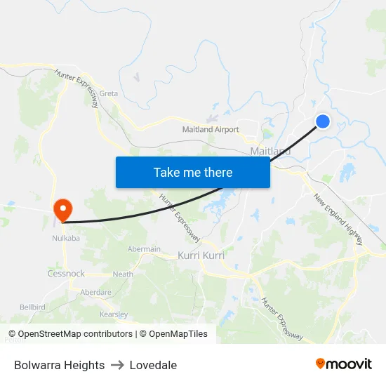 Bolwarra Heights to Lovedale map