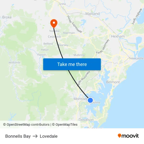 Bonnells Bay to Lovedale map