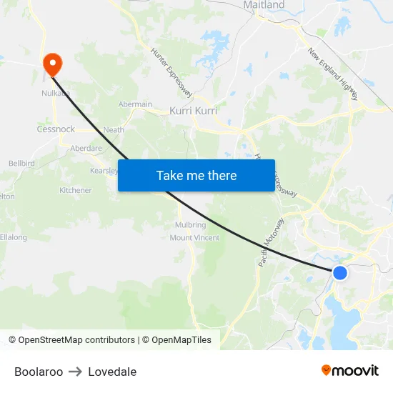 Boolaroo to Lovedale map