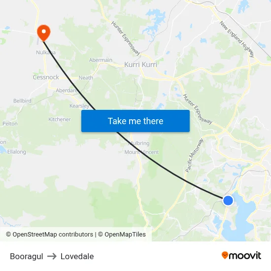 Booragul to Lovedale map