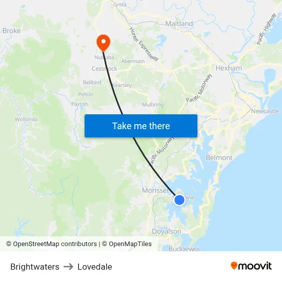 Brightwaters to Lovedale map
