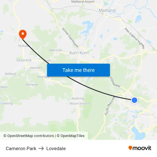 Cameron Park to Lovedale map