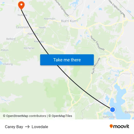 Carey Bay to Lovedale map