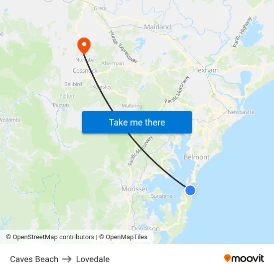 Caves Beach to Lovedale map