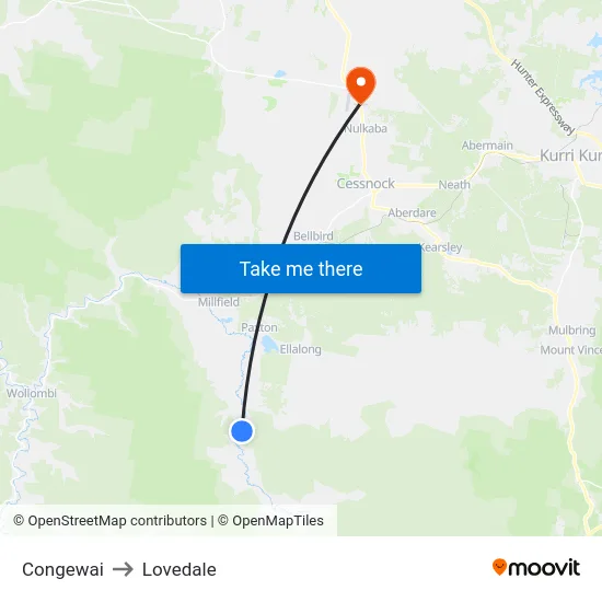 Congewai to Lovedale map