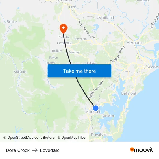Dora Creek to Lovedale map