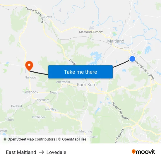East Maitland to Lovedale map