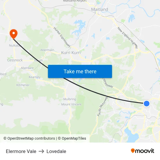 Elermore Vale to Lovedale map