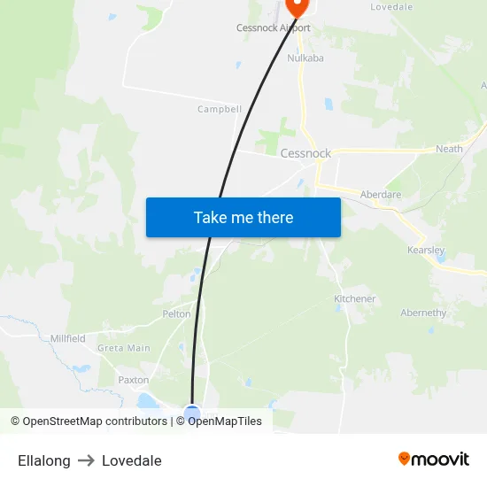 Ellalong to Lovedale map