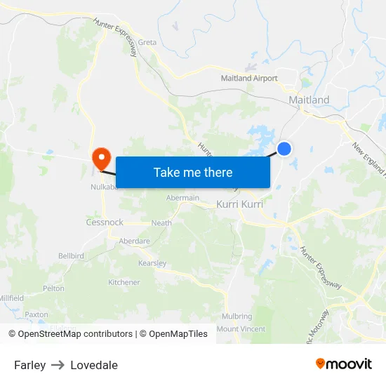 Farley to Lovedale map