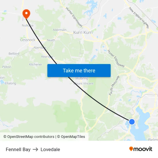 Fennell Bay to Lovedale map