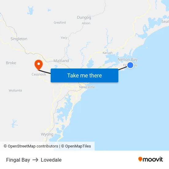 Fingal Bay to Lovedale map