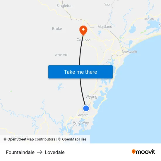 Fountaindale to Lovedale map