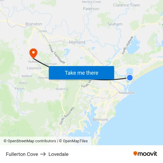 Fullerton Cove to Lovedale map