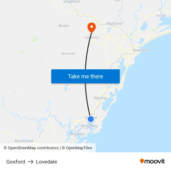 Gosford to Lovedale map