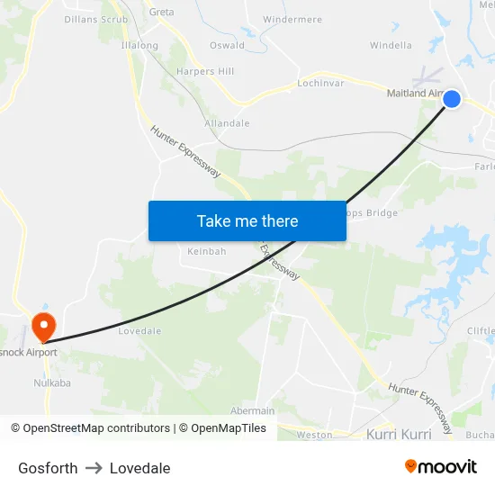 Gosforth to Lovedale map