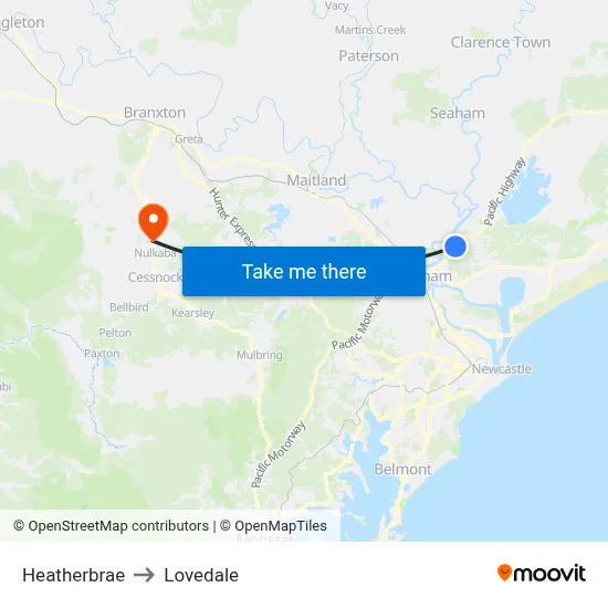 Heatherbrae to Lovedale map