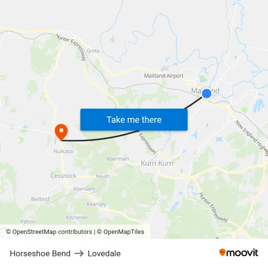 Horseshoe Bend to Lovedale map