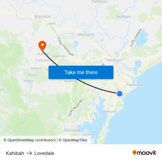 Kahibah to Lovedale map