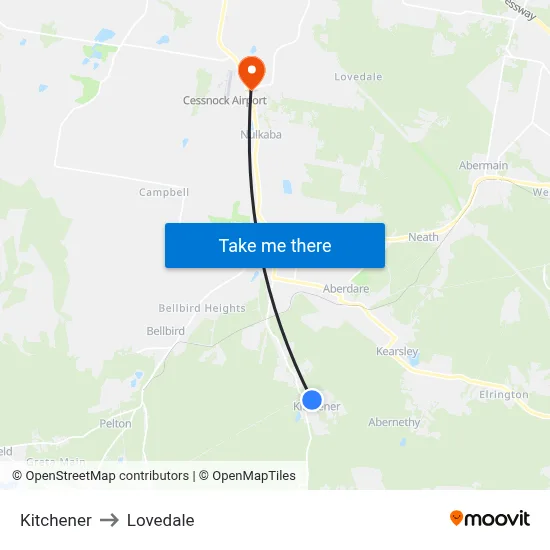 Kitchener to Lovedale map