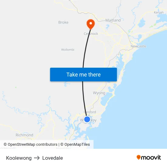 Koolewong to Lovedale map