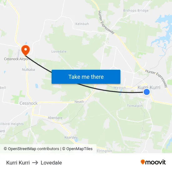Kurri Kurri to Lovedale map