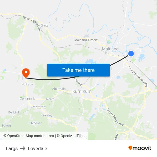 Largs to Lovedale map