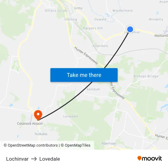 Lochinvar to Lovedale map