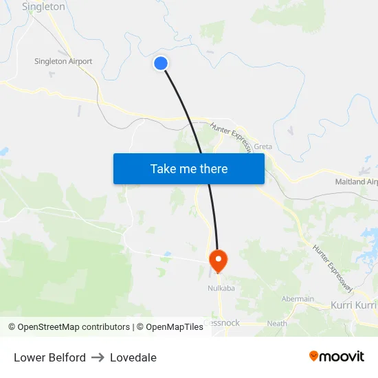 Lower Belford to Lovedale map