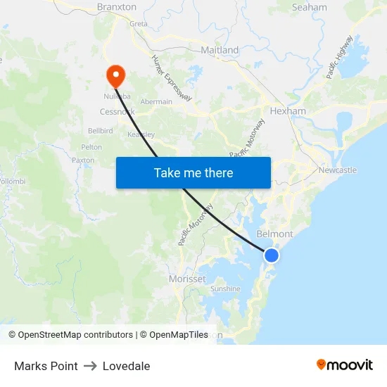 Marks Point to Lovedale map
