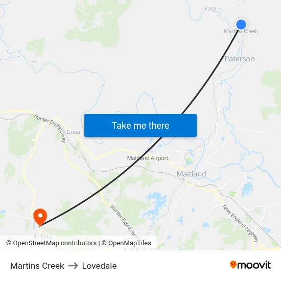 Martins Creek to Lovedale map