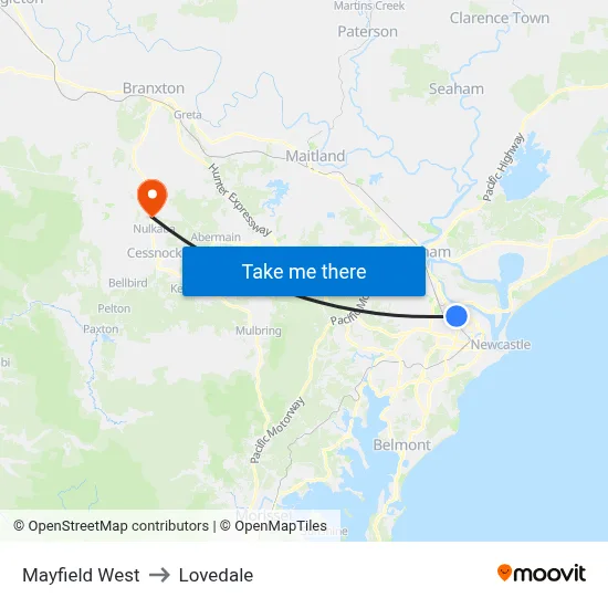 Mayfield West to Lovedale map